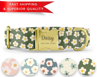 Daisy Dog Collars Girl, Cute Dog Collars, Green Daisy Dog Collar, Flower Dog Collar, Martingale style available if Requested