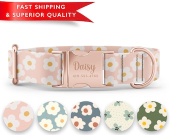 Pink Daisy Dog Collar Girl, Cute Dog Collars, Daisy Dog Collar, Flower Dog Collar, Personalized Girl Dog Collar with Engraved Name