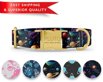 Boy Dog Collars Personalized, Custom Dog Collar with Name, Space Dog Collars, Planet Dog Collars