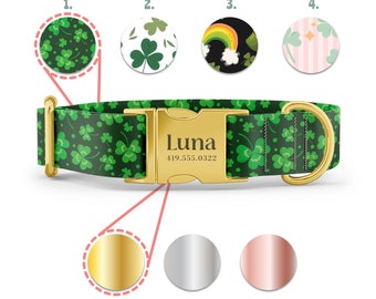 St Patrick's Day Dog Collar, Shamrock Dog Collar, Leprechaun Collar, Irish Dog Collar, Lucky Charms Dog Collar, Custom Dog Collar with Name