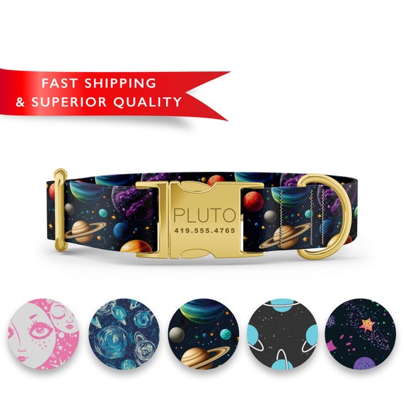 Boy Dog Collars Personalized, Custom Dog Collar with Name, Space Dog Collars, Planet Dog Collars