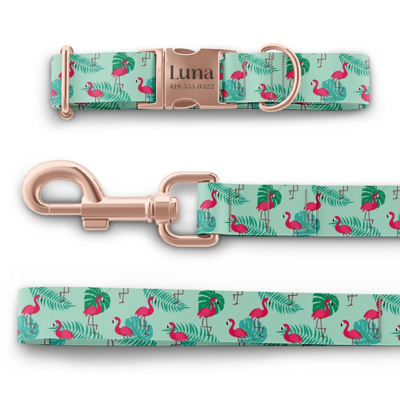 Flamingos Dog Collar - Beach Dog Collar - Recycled Plastic - Pink Flamingo - Personalized Name in Gold, Rose Gold, or Silver image 9