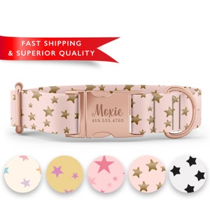 Girl Dog Collar with Stars, Custom Dog Collar with Name, Cute Dog Collars, Patterned Dog Collars, Cute Collars, Adjustable, Sizes XS - XL image 5