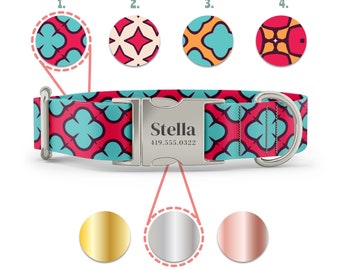 Modern Dog Collar - Bright Colors - Posh Dog Collar - Xs - XL Sizes - Custom Name in Gold, Rose Gold, or Silver - Durable