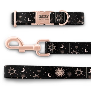 Sun and Moon Dog Collar with Engraved Name in Gold, Rose Gold, or Silver Modern Dog Collar Posh Puppy Mix and Match Leash image 6