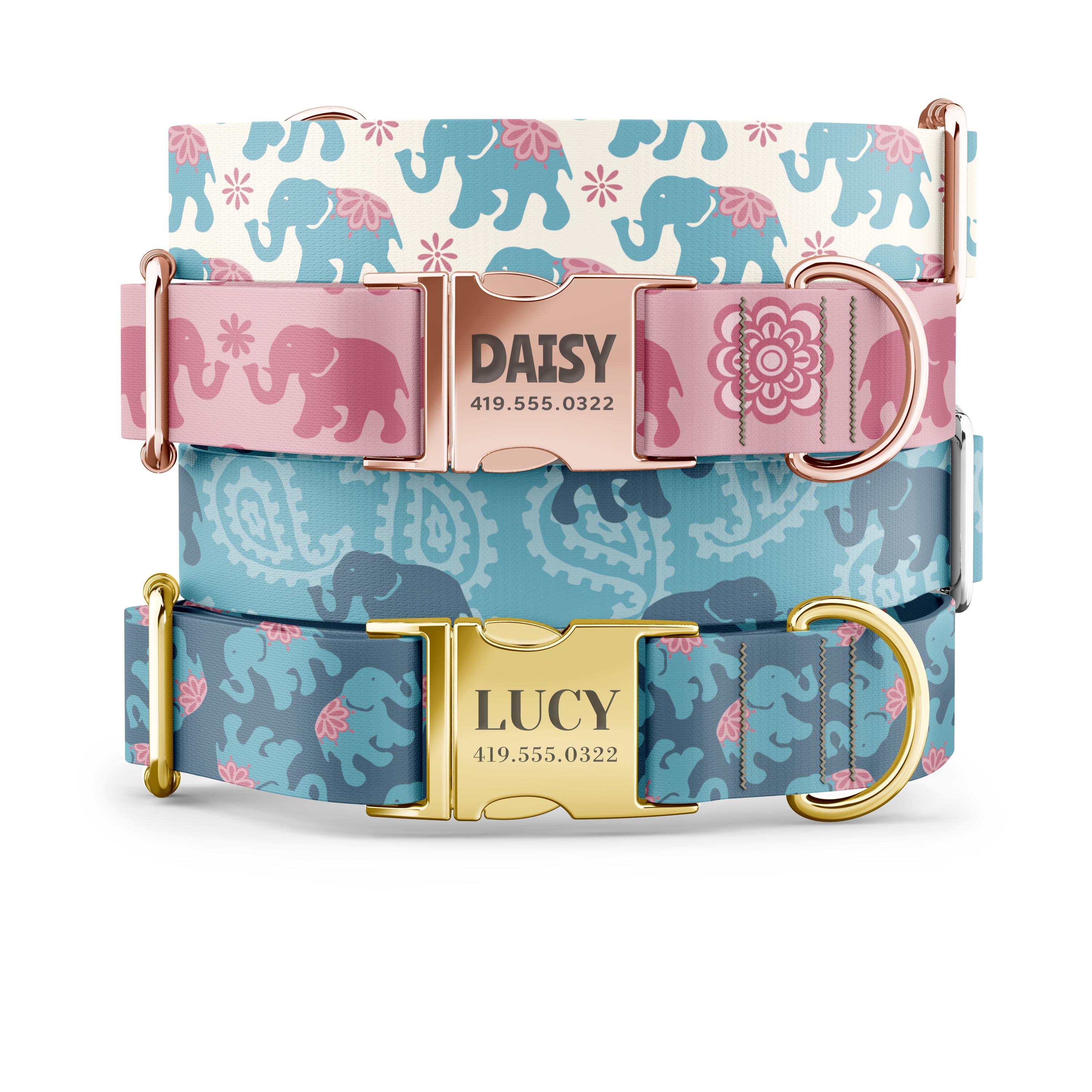 Collier personnalisé pour chien éléphant bohème hippie et laisse assortie disponible !  Quincaillerie en or rose, or ou argent avec gravure gratuite