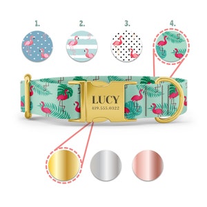 Flamingos Dog Collar - Beach Dog Collar - Recycled Plastic - Pink Flamingo - Personalized Name in Gold, Rose Gold, or Silver image 5