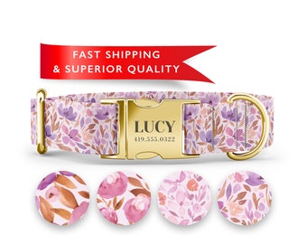 Girl Dog Collars, Flower Dog Collars, Personalized Dog Collars with Name, Martingale style available