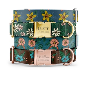 Girl Dog Collars, Flower Dog Collars, Personalized Dog Collars with Name
