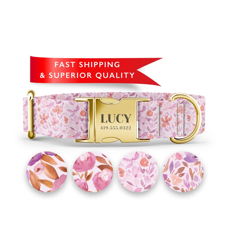 Girl Dog Collars, Flower Dog Collars, Personalized Dog Collars with Name, Martingale style available image 5