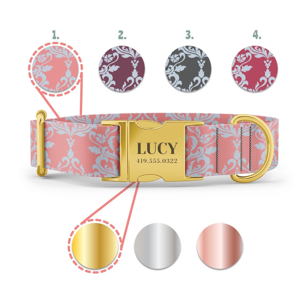 Damask Dog Collar Girly Collar Designer Pattern Burgundy Etsy
