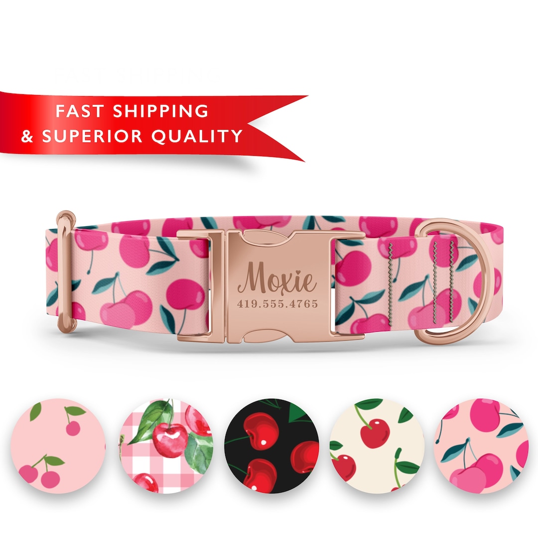 Cherry Dog Collar Personalized, Custom Dog Collar With Name, Cherry