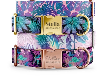 Tropical Dog Collar Personalized, High Quality Custom Dog Collars, Sizes XS-XL, Girl Dog Collars, Martingale style available