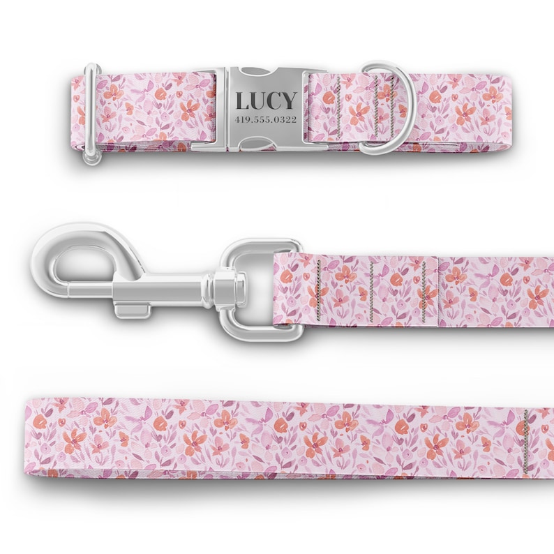 Girl Dog Collars, Flower Dog Collars, Personalized Dog Collars with Name, Martingale style available image 8