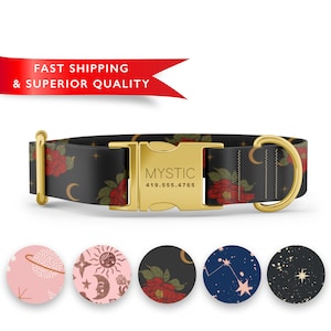 Witchy Magic Dog Collar Personalized, Custom Dog Collar With Name, Moon ...