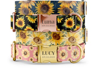 Sunflower Dog Collar, Girl Dog Collar, Custom Dog Collar with Name, Personalized Dog Collars, Best Cute High Quality Wide Dog Collars Leash