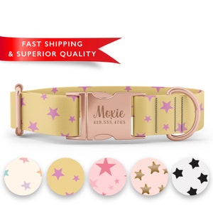 Girl Dog Collar with Stars, Custom Dog Collar with Name, Cute Dog Collars, Patterned Dog Collars, Cute Collars, Adjustable, Sizes XS - XL image 4