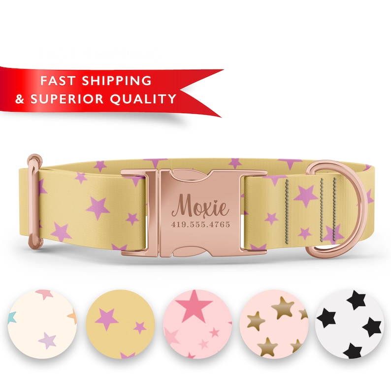 Girl Dog Collar with Stars, Custom Dog Collar with Name, Cute Dog Collars, Patterned Dog Collars, Cute Collars, Adjustable, Sizes XS - XL image 4