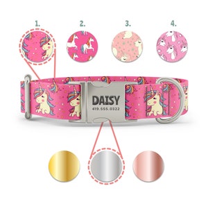 Unicorn Dog Collar, Rose Gold Dog Collar, Adjustable Collar, Side ...