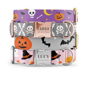 Custom Halloween Dog Ghost Witch Pumpkin Bat for boy and girl dogs - Engraved Name in Gold, Rose Gold, or Silver