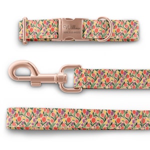 Custom Tulip Flower Pattern Dog Collar