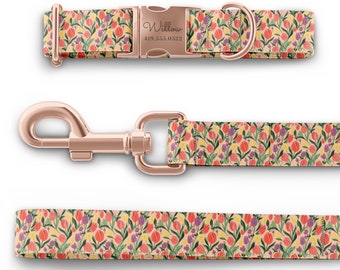 Custom Tulip Flower Pattern Dog Collar