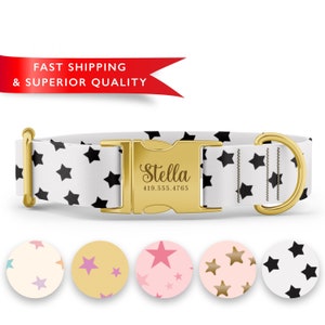 Girl Dog Collar with Stars, Custom Dog Collar with Name, Cute Dog Collars, Patterned Dog Collars, Cute Collars, Adjustable, Sizes XS - XL image 6