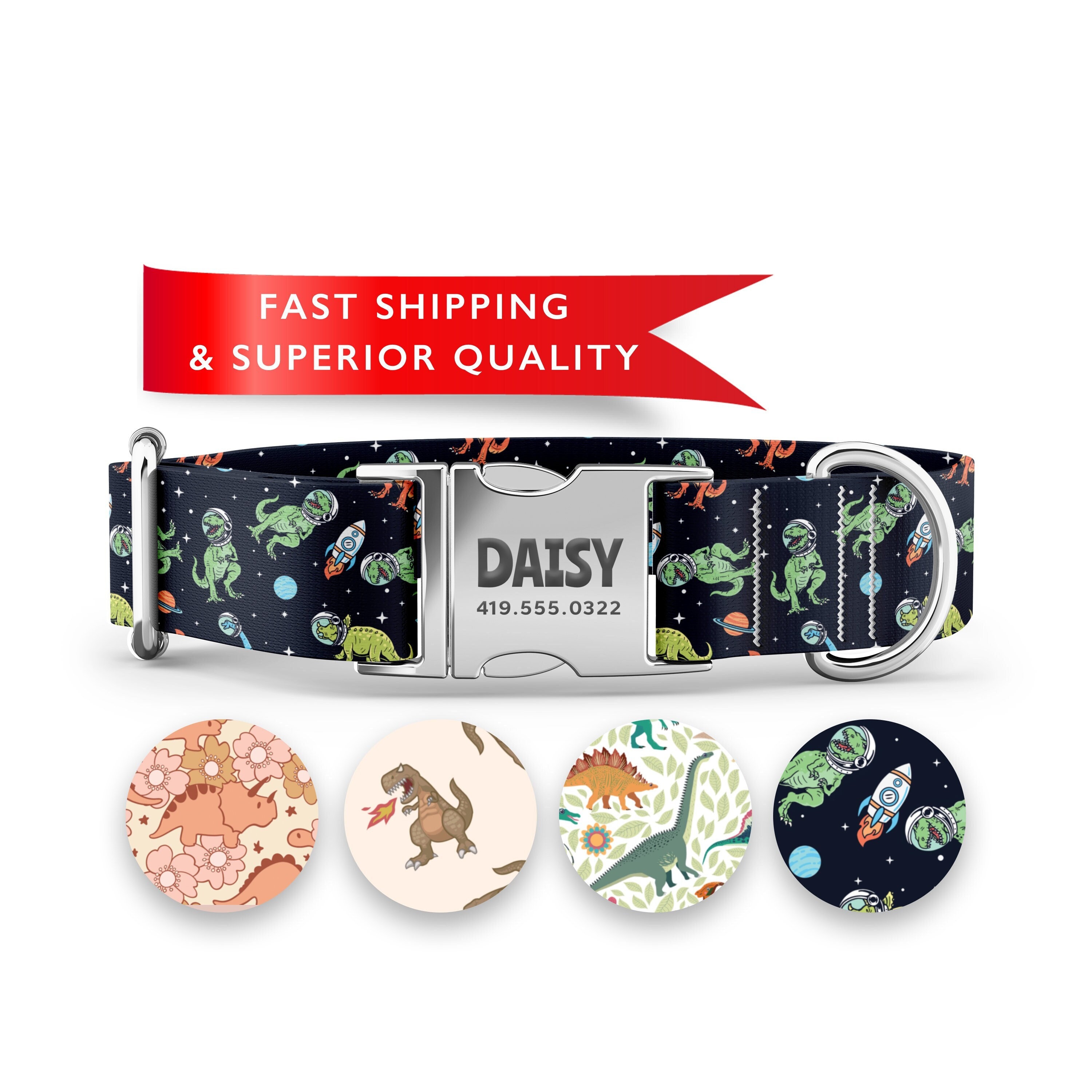 Dinosaur Dog Collar, Personalized Dog Collar, Custom Dog Collar with Name