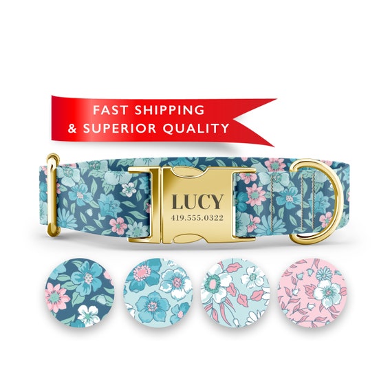 Girl Dog Collars, Flower Dog Collars, Personalized Dog Collars with Name