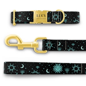 Sun and Moon Dog Collar with Engraved Name in Gold, Rose Gold, or Silver Modern Dog Collar Posh Puppy Mix and Match Leash image 8