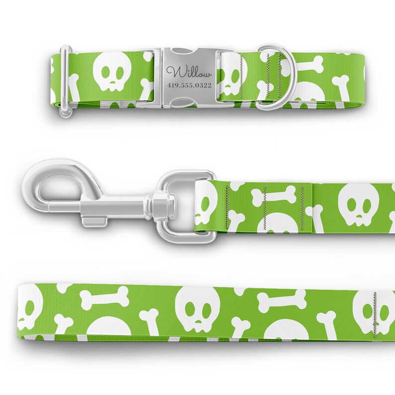 Custom Halloween Dog Collar Skull and Bones for boy and girl dogs - Engraved Name in Gold, Rose Gold, or Silver Bild 5
