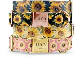 Sunflower Dog Collar, Girl Dog Collar, Custom Dog Collar with Name, Personalized Dog Collars, Best Cute High Quality Wide Dog Collars Leash