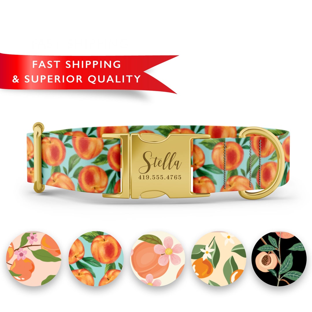 Peach Dog Collar Personalized, Custom Dog Collar With Name, Peach Print