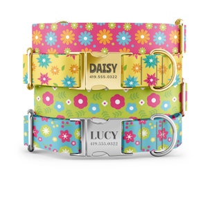 Spring Girl Dog Collars, Flower Dog Collars, Personalized Dog Collars with Name