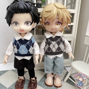 Plaid Cardigan Sweater Vest for OB11 YMY Nendoroid Doll