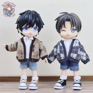 Open Front Plaid Cardigan Sweater for OB11 YMY Nendoroid Doll
