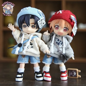 Reading Bear Hoodie, Shorts, Bag set for OB11, YMY, Nendoroid Doll