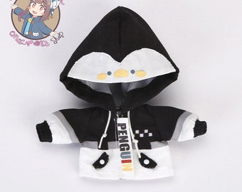 May include: Black and white penguin hooded jacket with a zipper closure and the word "PENGUIN" printed on the front.