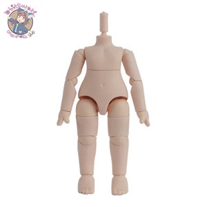 May include: A nude-coloured articulated doll body with posable arms and legs. The doll is missing a head.
