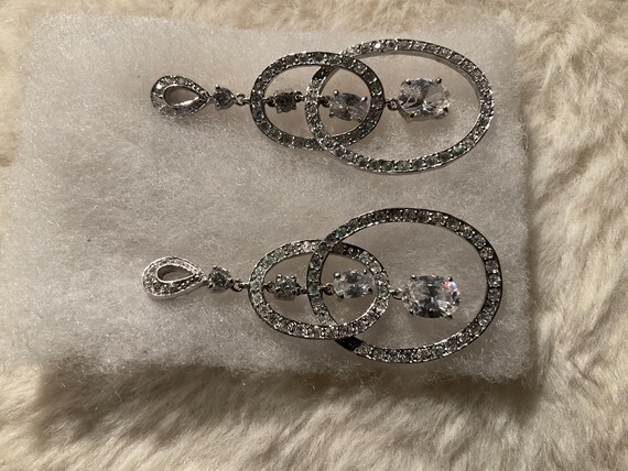 SilverTone 2” double loop Cubic zirconia dangling… - image 3