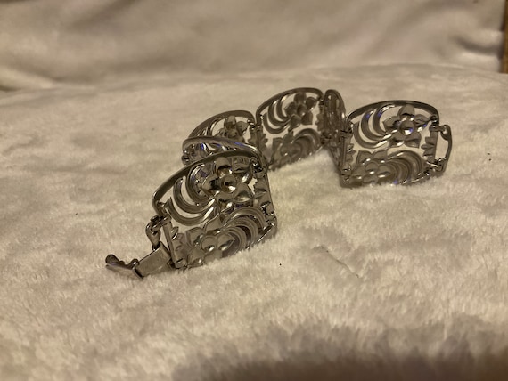 7” Sterling Silver wide bracelet with flowers and… - image 7