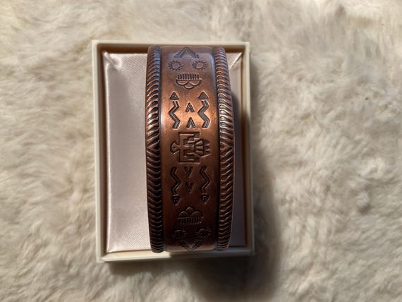 Vintage Bell Solid copper cuff bangle bracelet. - image 1