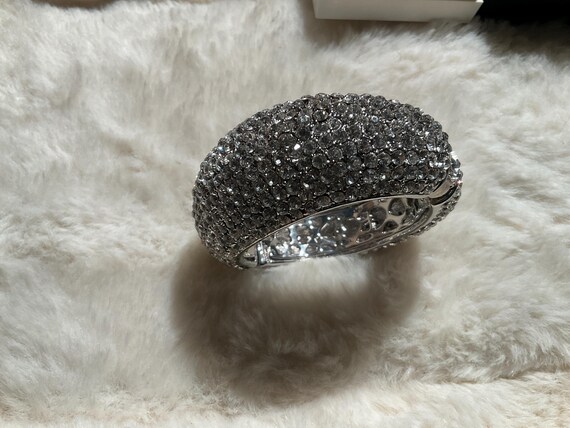 SilverTone Solid wide Chunky sparkling cubic zirc… - image 4
