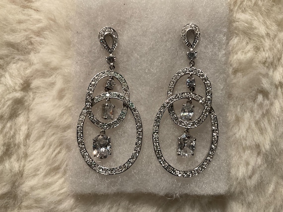 SilverTone 2” double loop Cubic zirconia dangling… - image 1