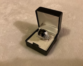 Vintage shiny sterling silver onyx chunky ring,size 8