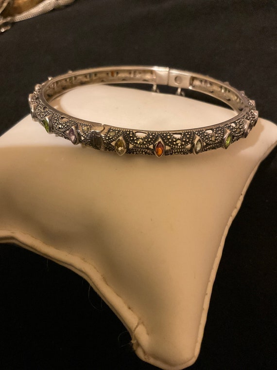 Sterling Silver 925 bangle bracelet with Multi co… - image 5