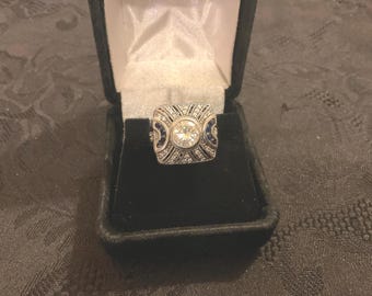 Anillo de plata de ley 925 con circonita cúbica vintage usado, talla 9