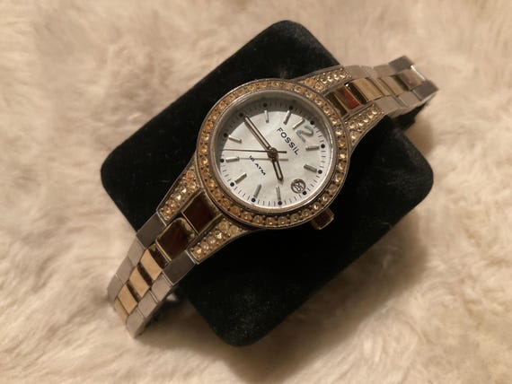 Vintage Fossil Two-tone Rhinestone Stainless Steel Bracelet  display picture 3
