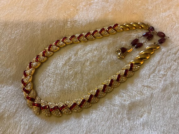 Beautiful 22” solid gold plated ruby and clear da… - image 4