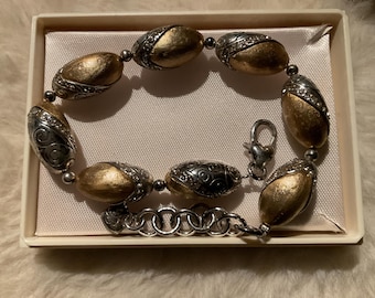Brighton 7” 2 tone( gold and silver)bracelet with rhinestones and 1” extension